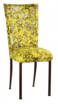 Yellow Paint Splatter Chair Cover and Cushion on Brown Legs (2)