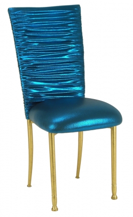 Chloe Metallic Teal Stretch Knit Chair Cover and Cushion on Gold Legs (2)