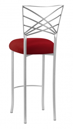 Silver Fanfare Barstool with Red Velvet Cushion (1)