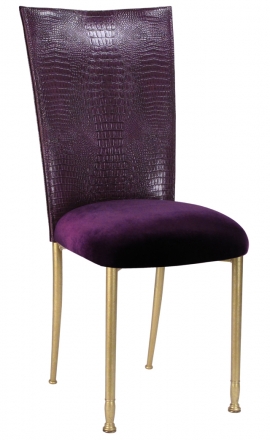 Purple Croc Chair Cover with Eggplant Velvet Cushion on Gold Legs (2)
