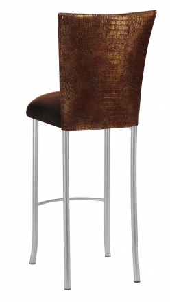 Bronze Croc Barstool Cover with Chocolate Suede Cushion on Silver Legs (1)