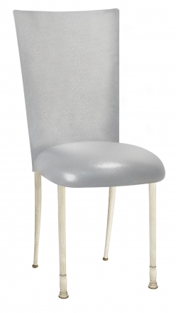 Metallic Silver Stretch Knit Chair Cover and Cushion on Ivory Legs (2)
