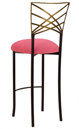 Two Tone Gold Fanfare Barstool with Raspberry Suede Cushion (1)