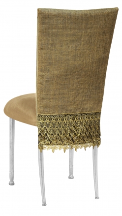 Burlap Fancy 3/4 Chair Cover with Camel Suede Cushion on Silver Legs (1)