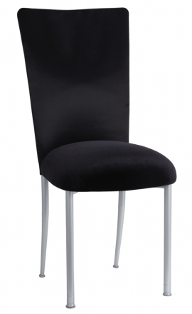 Black Rosette Chair Cover with Black Velvet Cushion on Silver Legs (2)