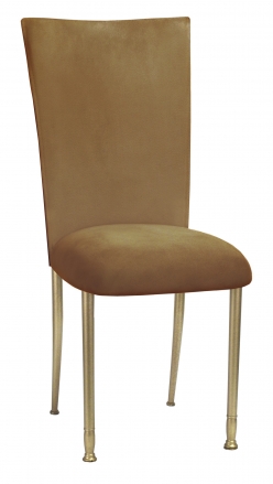 Camel Suede Chair Cover and Cushion on Gold Legs (2)