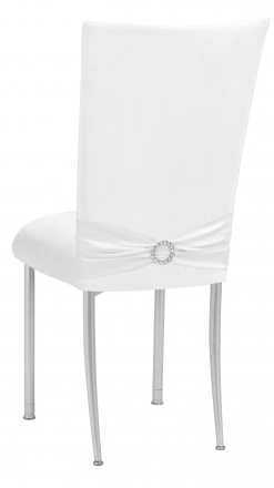 White Suede Chair Cover with Jewel Belt and Cushion on Silver Legs (1)