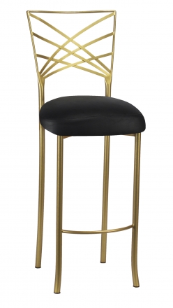 Gold Fanfare Barstool with Black Leatherette Boxed Cushion (2)
