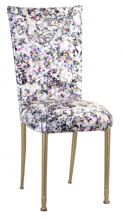 White Paint Splatter Chair Cover and Cushion on Gold Legs (2)