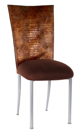 Bronze Croc Chair Cover with Chocolate Suede Cushion on Silver Legs (2)
