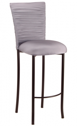 Chloe Silver Stretch Knit Barstool Cover and Cushion on Brown Legs (2)