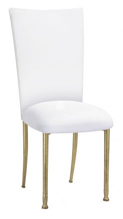 White Suede Chair Cover and Cushion on Gold Legs (2)