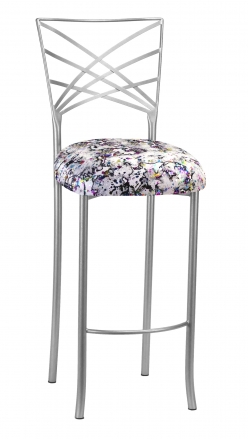 Silver Fanfare Barstool with White Paint Splatter Knit Cushion (2)