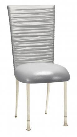 Chloe Metallic Silver on White Foil Chair Cover and Cushion on Ivory Legs (2)