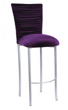 Chloe Eggplant Velvet Chair Cover and Cushion on Silver Legs (2)