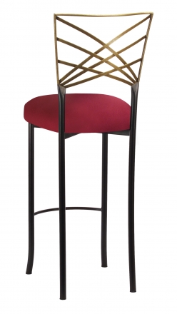 Two Tone Gold Fanfare Barstool with Cranberry Stretch Knit Cushion (1)