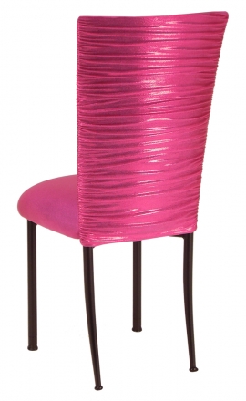 Chloe Metallic Fuchsia Stretch Knit Chair Cover and Cushion on Brown Legs (1)