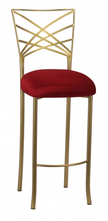 Gold Fanfare Barstool with Burnt Red Dupioni Boxed Cushion (2)