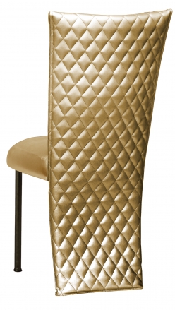 Gold Quilted Leatherette Chair Cover with Gold Stretch Vinyl Boxed Cushion on Brown Legs (1)