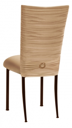 Chloe Beige Stretch Knit Chair Cover with Jewel Band and Cushion on Brown Legs (1)