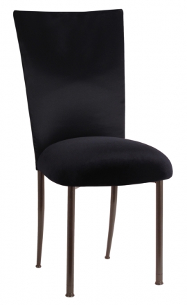 Black Swirl Velvet Chair Cover with Black Velvet Cushion on Brown legs (2)