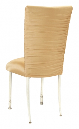 Chloe Gold Stretch Knit Chair Cover and Cushion on Ivory legs (1)