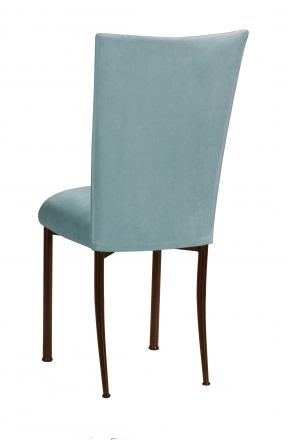 Ice Blue Suede Chair Cover and Cushion on Brown Legs (1)