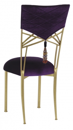 Eggplant Velvet Hat and Tassel Chair Cover with Cushion on Gold Fanfare (1)