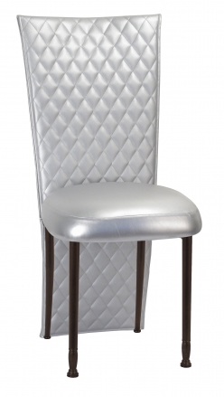 Silver Quilted Leatherette Jacket and Silver Stretch Vinyl Boxed Cushion on Mahogany Legs (2)