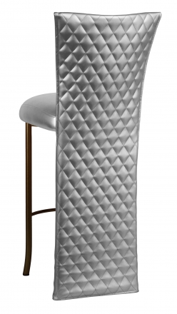 Silver Quilted Leatherette Barstool Jacket with Silver Leatherette Boxed Cushion on Brown Legs (1)