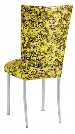Yellow Paint Splatter Chair Cover and Cushion on Silver Legs (1)
