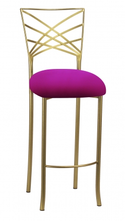Gold Fanfare Barstool with Magenta Stretch Knit Cushion (2)