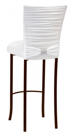 Chloe White Stretch Knit Barstool Cover with Rhinestone Accent Band and Cushion on Brown Legs (1)