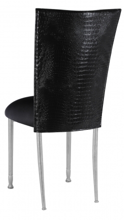 Black Croc Chair Cover with Black Stretch Knit Cushion on Silver Legs (1)
