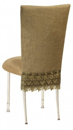 Burlap Flamboyant 3/4 Chair Cover with Camel Suede Cushion on Ivory Legs (1)