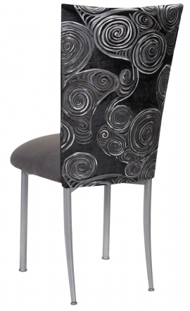 Black Swirl Velvet Chair Cover with Charcoal Suede Cushion on Silver Legs (1)