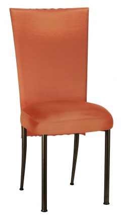 Orange Taffeta Scales 3/4 Chair Cover with Orange Taffeta Boxed Cushion on Brown Legs (2)