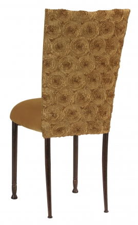 Gold Circle Ribbon Taffeta Chair Cover with Gold Velvet Cushion on Mahogany Legs (1)