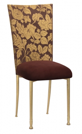 Gold and Brown Damask Chair Cover with Chocolate Suede Cushion with Gold Legs (2)