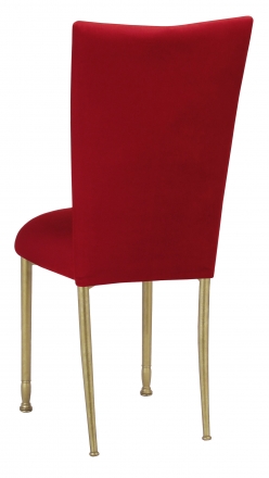 Red Velvet Chair Cover and Cushion on Gold Legs (1)