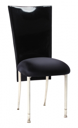 Black Patent 3/4 Chair Cover with Black Stretch Knit Cushion on Ivory Legs (2)