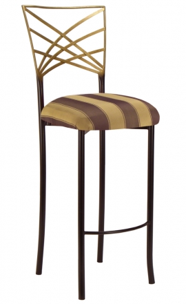 Two Tone Gold Fanfare Barstool with Gold and Brown Stripe Cushions (2)