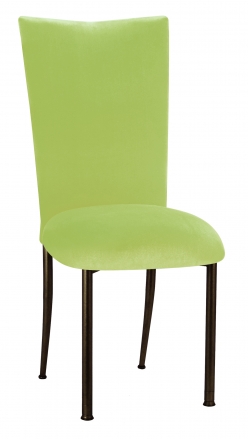 Lime Green Velvet Chair Cover and Cushion on Brown Legs (2)