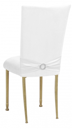 White Suede Chair Cover with Jewel Belt and Cushion on Gold Legs (1)