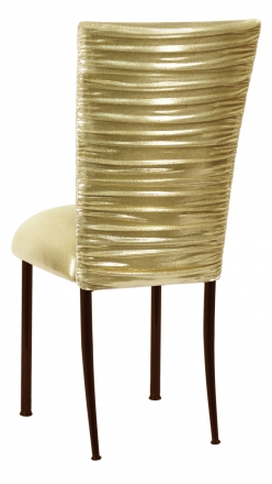 Chloe Metallic Gold Stretch Knit Chair Cover and Cushion on Brown Legs (1)