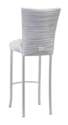 Chloe Silver Stretch Knit Barstool Cover with Rhinestone Accent Band and Cushion on Silver Legs (1)