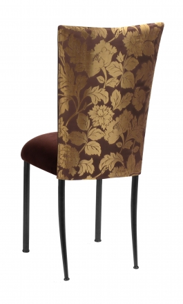 Gold and Brown Damask Chair Cover with Chocolate Suede Cushion with Brown Legs (1)
