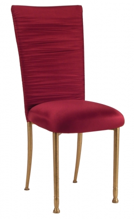 Chloe Cranberry Stretch Knit Chair Cover and Cushion on Gold Legs (2)