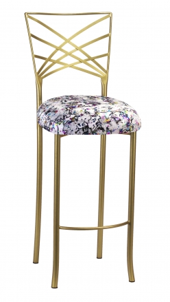 Gold Fanfare Barstool with White Paint Splatter Knit Cushion (2)