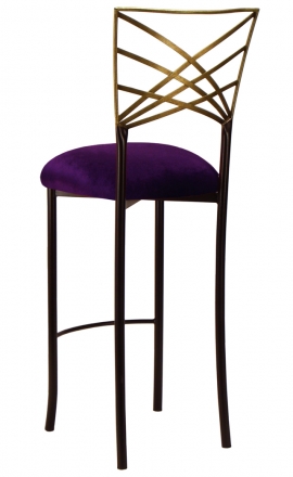 Two Tone Gold Fanfare Barstool with Deep Purple Velvet Cushion (1)